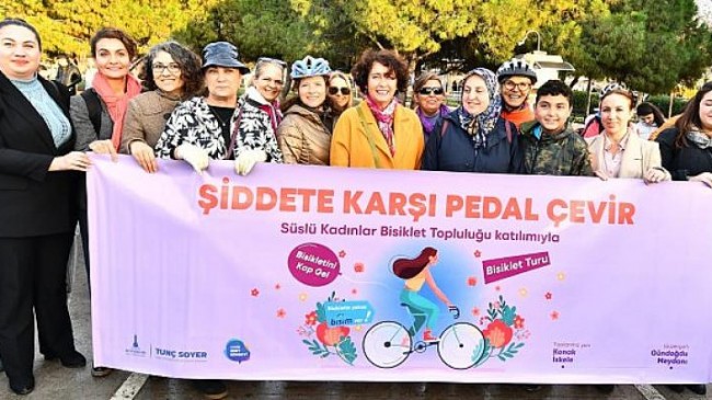 İzmirli kadınlar şiddete karşı farkındalık için pedal çevirdi