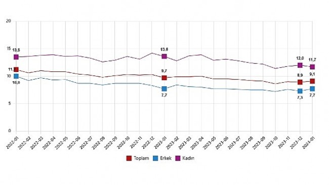 TÜİK: Mevsim etkisinden arındırılmış işsizlik oranı %9,1 seviyesinde gerçekleşti