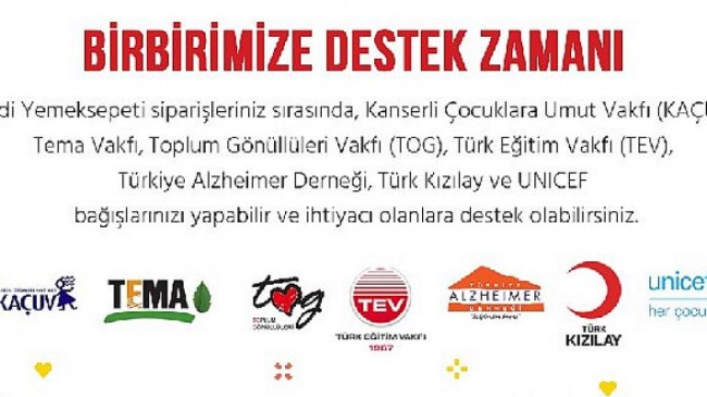 Yemeksepeti’nin Türkiye’nin Önde Gelen Sivil Toplum Kuruluşları TEMA Vakfı, TEV, TOG, Türk Kızılay ve UNICEF İş Birliği