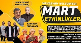 Nevşehir Belediyesi tarafından düzenlenen Kültür ve Sanat Etkinlikleri, Mart ayında konser, tiyatro ve söyleşilerle devam edecek.