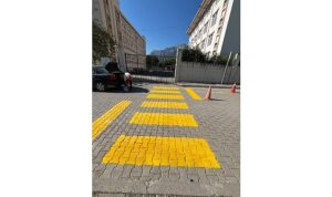Kemer’de okul önlerindeki yaya geçitleri boyanıyor