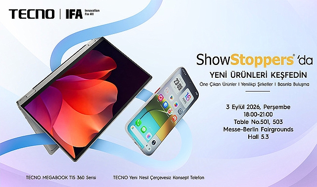 TECNO, Yeni Nesil Çerçevesiz Konsept Telefonunu ve 360° Menteşeli MEGABOOK T15 360 Pro Modelini IFA ShowStoppers® 2026’da Sahneye Çıkarıyor